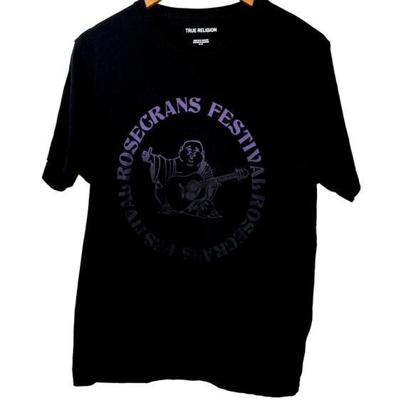 True Religion T-Shirt Mens Medium Black Short Sleeve Rosecrans Festival Tee - Picture 1 of 6